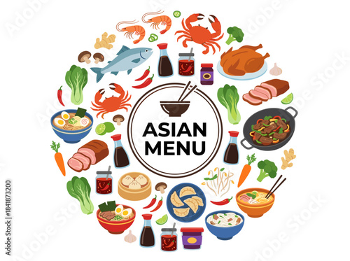 A vertical menu cover template featuring hand‑drawn sushi, fish, and seafood dishes on plates, accompanied by chopsticks and soy sauce, set against a white background—an elegant vector illustration