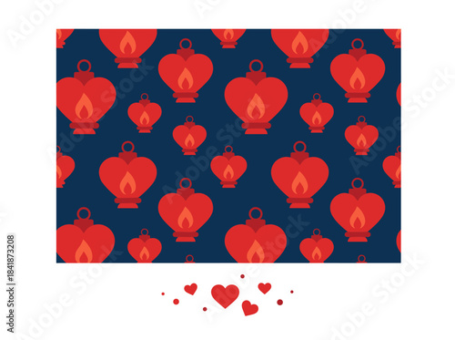 A continuous design featuring classic Kongming lanterns drifting across a midnight sky, set against a backdrop of Chinese motifs for the Mid-Autumn Festival, rendered in color for textile printing