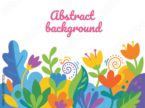Background featuring geometric shapes, a modern creative banner with trendy doodle elements such as leaves, eyes, lines, and blobs, a contemporary card design, and a flat vector illustration isolated