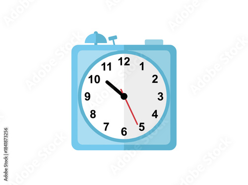 Flat vector illustration of a blue wall clock icon, symbolizing hours, minutes, and seconds, used for scheduling, time management, and planning, isolated on a white background