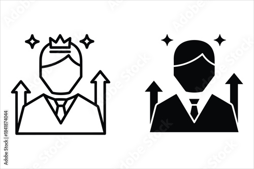 Businessman with crown and arrows icon outline and solid