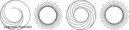 Abstract Circular Designs Featuring Spiral Patterns of Lines and Dots
