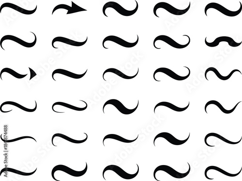 Collection of Elegant Stylized Swooshes and Wave-Like Flourishes for Design Elements and Accents