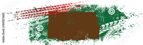 Grunge racing banner with snowflakes and tire track texture , perfect for motorsport design. Racing-inspired grunge background for automotive branding design. Vector illustration.