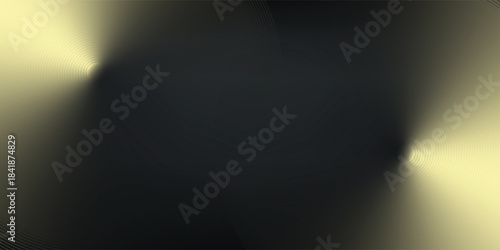 black abstract background gold glowing circles. Swirl circular lines pattern. Geometric spiral. Twirl element. Modern graphic design. Futuristic technology concept.