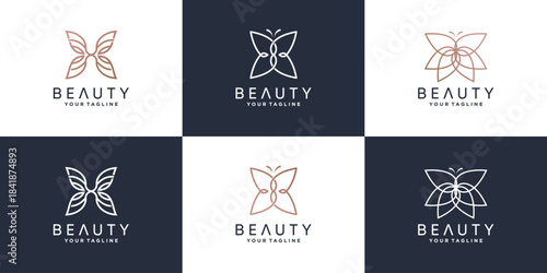 Beauty logo bundle with butterfly concept Premium Vector