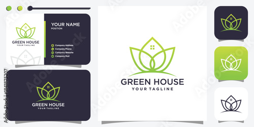 Green house logo with fresh concept Premium Vector