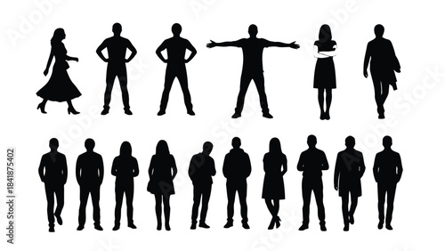 A large collection of people silhouettes in different poses for design and architectural projects