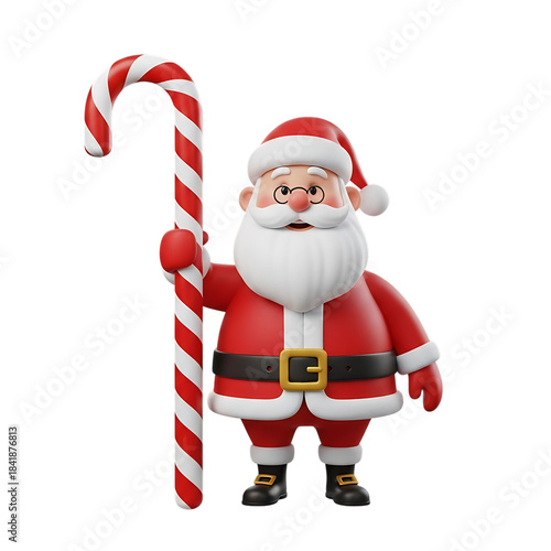 Santa claus holding a large candy cane