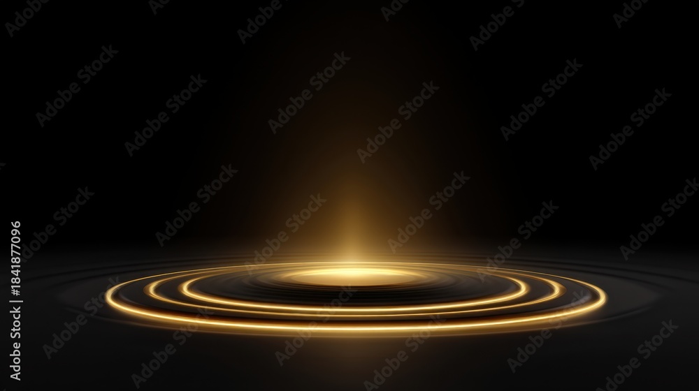 Fototapeta premium Elegant golden light burst with soft circles in a dark background, creating a captivating and dramatic ambiance for modern design projects