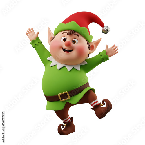 Happy christmas elf jumping with joy and excitement