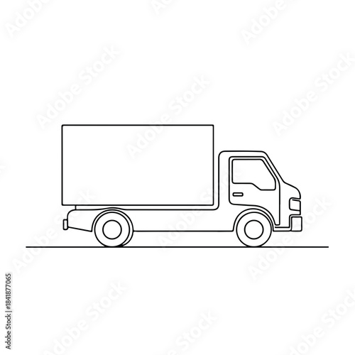 Minimalist line art delivery truck illustration for freight transport. Simple graphic delivery truck outline suitable for logistics company branding.