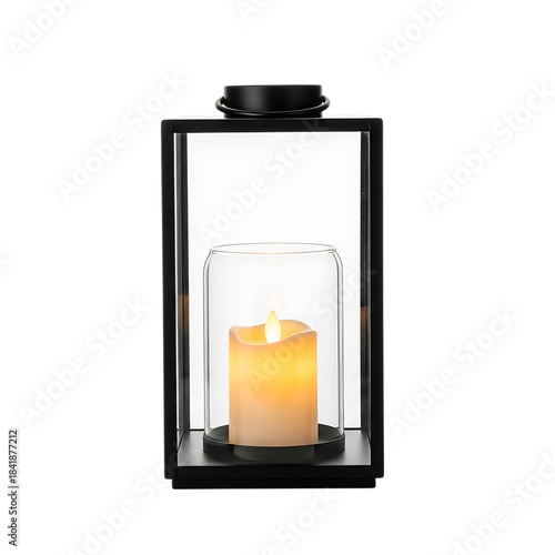 Beautiful black lantern with candle inside for decoration