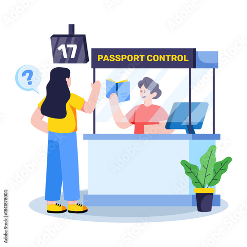 An illustration design of airport passport control