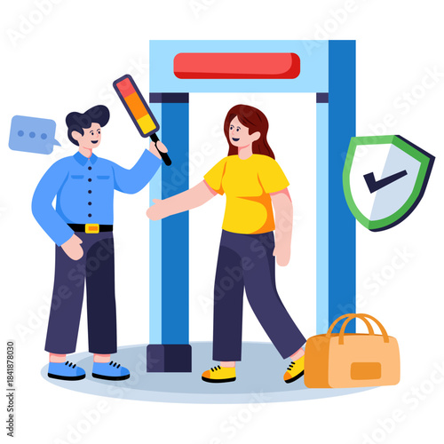 Editable design illustration of airport security checkpoint