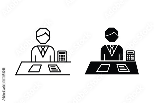 Accountant Icon Outline and Silhouette on White Background Keywords: accountant, finance