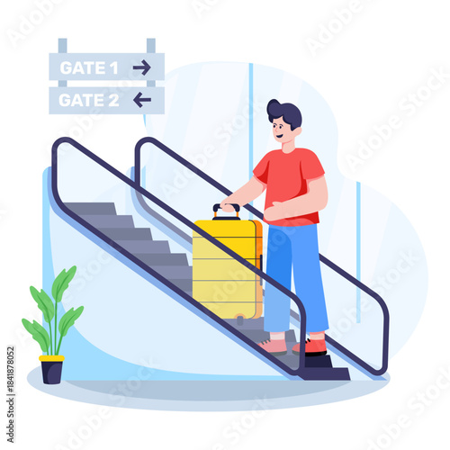 Editable design illustration of airport escalator