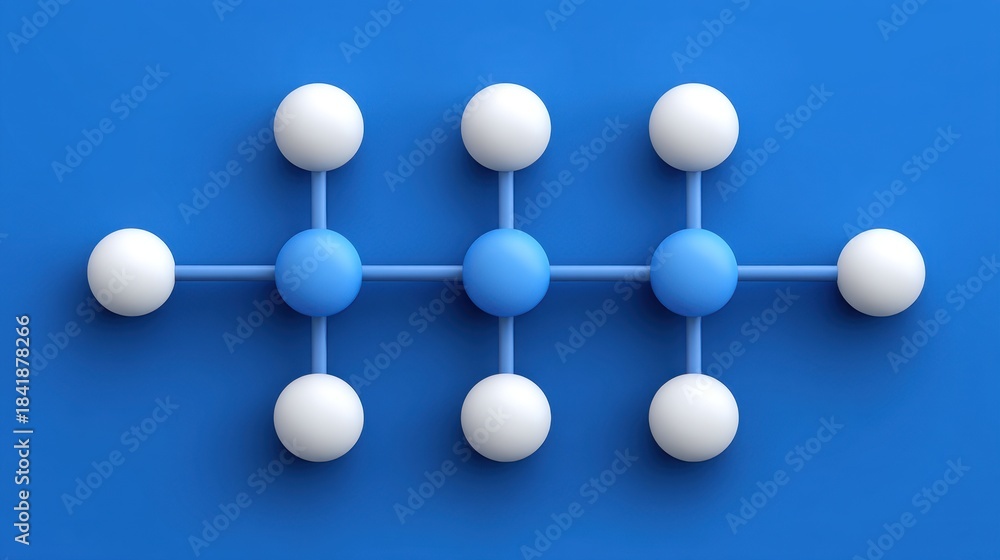 Obraz premium 3D Molecular Structure Illustration on a Vibrant Blue Background Representing Chemical Bonds and Connections in a Scientific Context