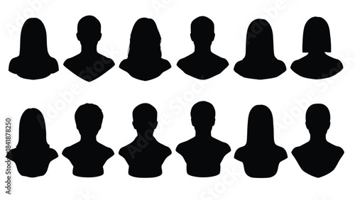 A collection of generic male and female user avatar silhouettes displayed in a grid on a white background