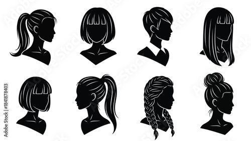 Different hairstyles silhouettes for women and girls featuring various lengths and updos