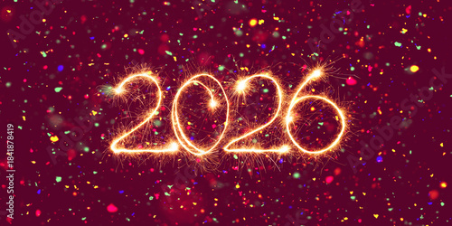 Red New Year's wide web banner for New Year 2026