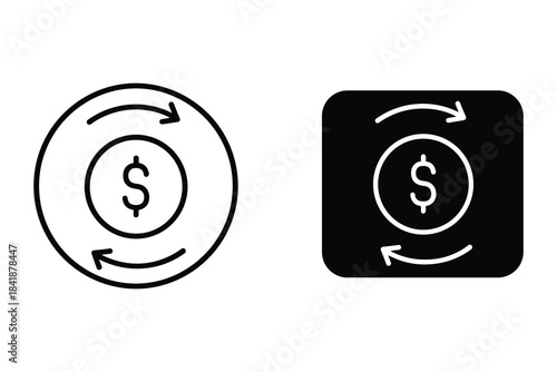 Dollar coin with circular arrows icon money currency