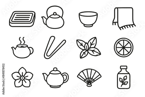 Scoop cooling teapot tea vector wooden cast artisan herbal mint icons icon