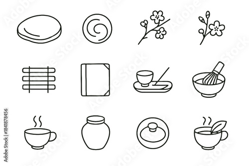 Blossom incense bamboo jar pair tea vector infusion artisan resting icon