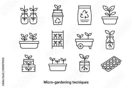 Shelf planters icon pot tray sill icons gardening tiered vector micro glass