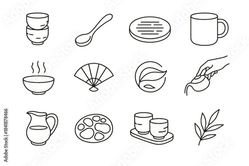 Cup bamboo cooling steeping vector icon mat mug ritual artisan tea stack