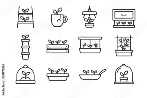 Pot pan gardening vector shelf sprout tin micro ladder window icon balcony