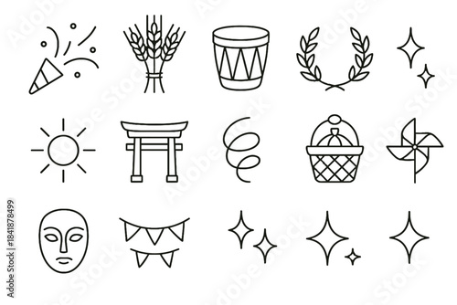 Wrapped festival drum offering temple small icon solar spray crown vector collection