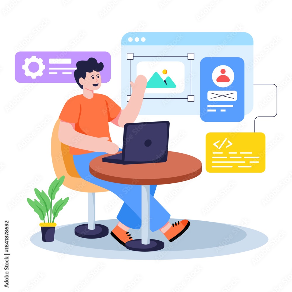 Naklejka premium A flat design illustration of website developer