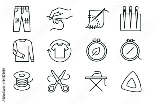 Arrows wardrobe needle stitching icon fabric bobbin sustainable hoop case vector patch