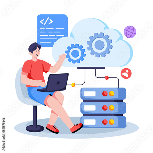 Premium download illustration of cloud server setting