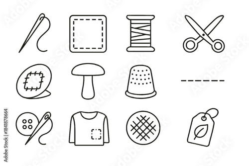 Repair mushroom needle thread sustainable icons wardrobe button icon replacement sewing vector