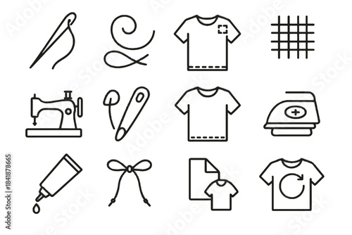 Upcycled fabric vintage sewing thread icon darning vector looped wardrobe sustainable icons