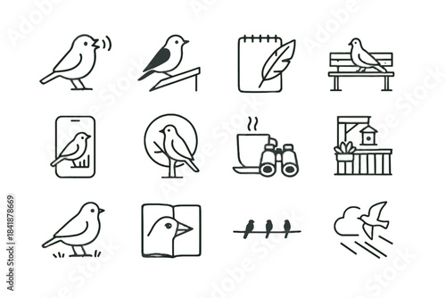 Birdwatching notepad bench birds icons balcony stats vector detail icon urban pigeon