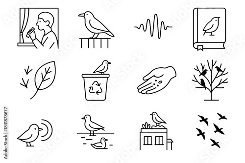 Nature birds observation vector recycling palm silhouette birdwatching urban notebook icons icon