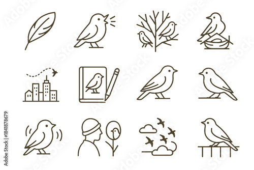 Nest evening feather vector bare rooftop icon curved urban watcher perch icons