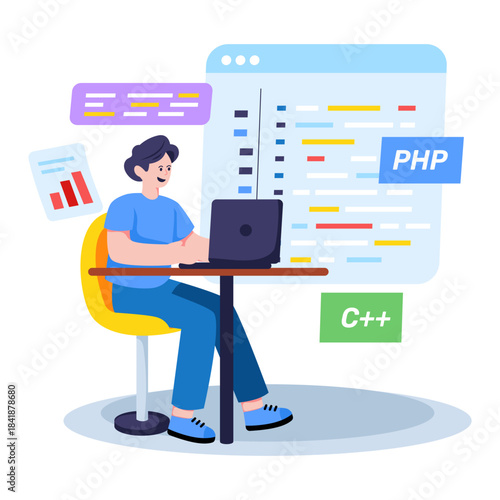 A flat design illustration of software developer