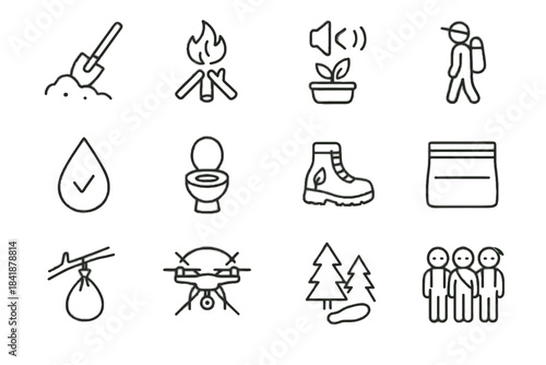 Vector camping bury firestarter icons minimalist off zone drop hiking icon silence