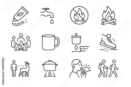 Symbol water minimal cooking before brush vector stream icon camping safe icons