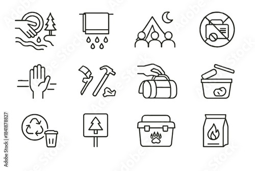 Nature loud stream respect minimal vector icon debris camping wash from dry