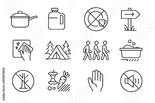 Trail icons minimalist no soap cleanup icon vector plastic station cooking camping