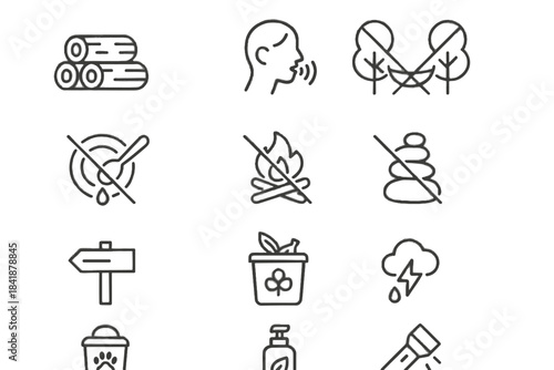 Trail icons minimalist respect safely container no trash weather vector camping whisper