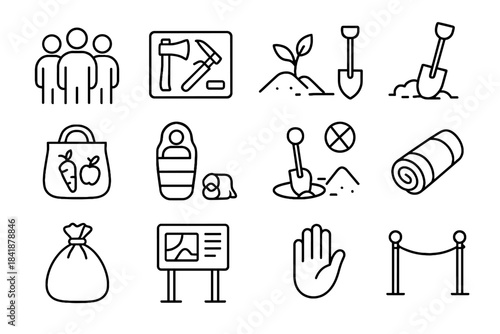 Shared icons area no info hand camping keep campsite minimalist vector icon