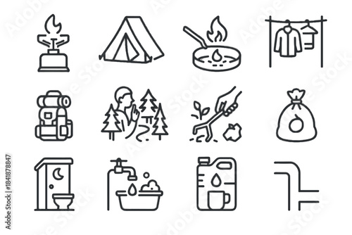 Camping icon path icons minimalist firepit stack water dry vector symbol cool