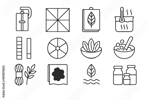 Plant test shibori water dried icon natural dye icons handmade soot vector