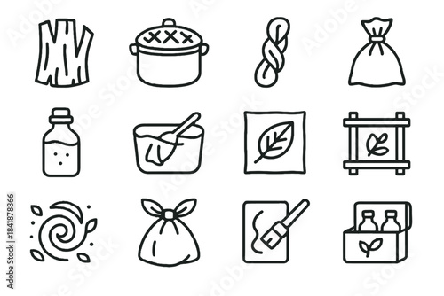 Alum bark vector swirl symbol tied fix natural dye basket icon